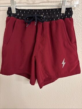 Kids Maroon Athletic Shorts with Black Lightning Waistband